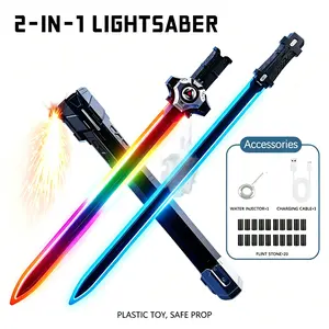 7-Color Changing Kids' Light Saber with Dynamic Sound Effects & Mist Spray Realistic Spark Effect Type-C Charging Dual-Sword Combination Mode Cool Birthday Gift Retractable Multi-Color Lightsaber Toy