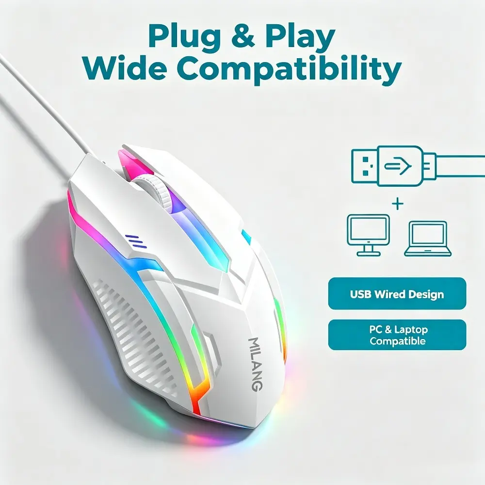 1pc USB Wired Backlit Ergonomic Optoelectronic Gaming Mouse - Plug-and-Play Office & Gaming Computer Accessory Compatible with Laptops & Desktops