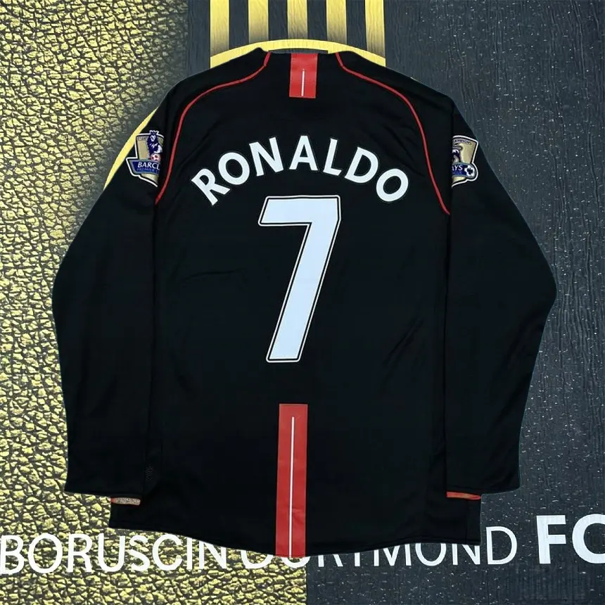 2007 2008 Away Retro Black No.7 Ronaldo LongSleeved Soccer jersey