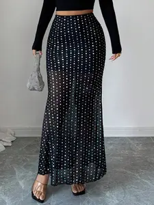 Women's Spring & Autumn Daily Sexy Hot Girl Heat-sequined Sheer Tulle Mermaid Skirt Home Outdoor City Slim Trend Casual Elegant Youth Simple Versatile Texture Temperament Natural Literary Art