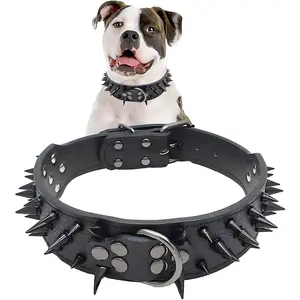 Adjustable Dog Collar with Sharp Spikes, Anti-Bite Rivets, Protects Pet Neck, Suitable for Medium and Large Dogs, Bullmastiff Labrador