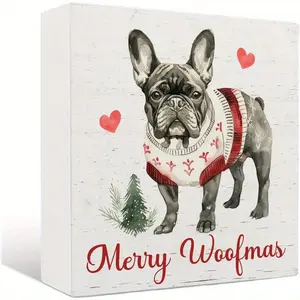 French Bulldog Christmas Wooden Signs - Merry Christmas French Bulldog Wooden Box Sign, French Bulldog Christmas Decorations, French Bulldog Gifts, 5 X 5 Inches