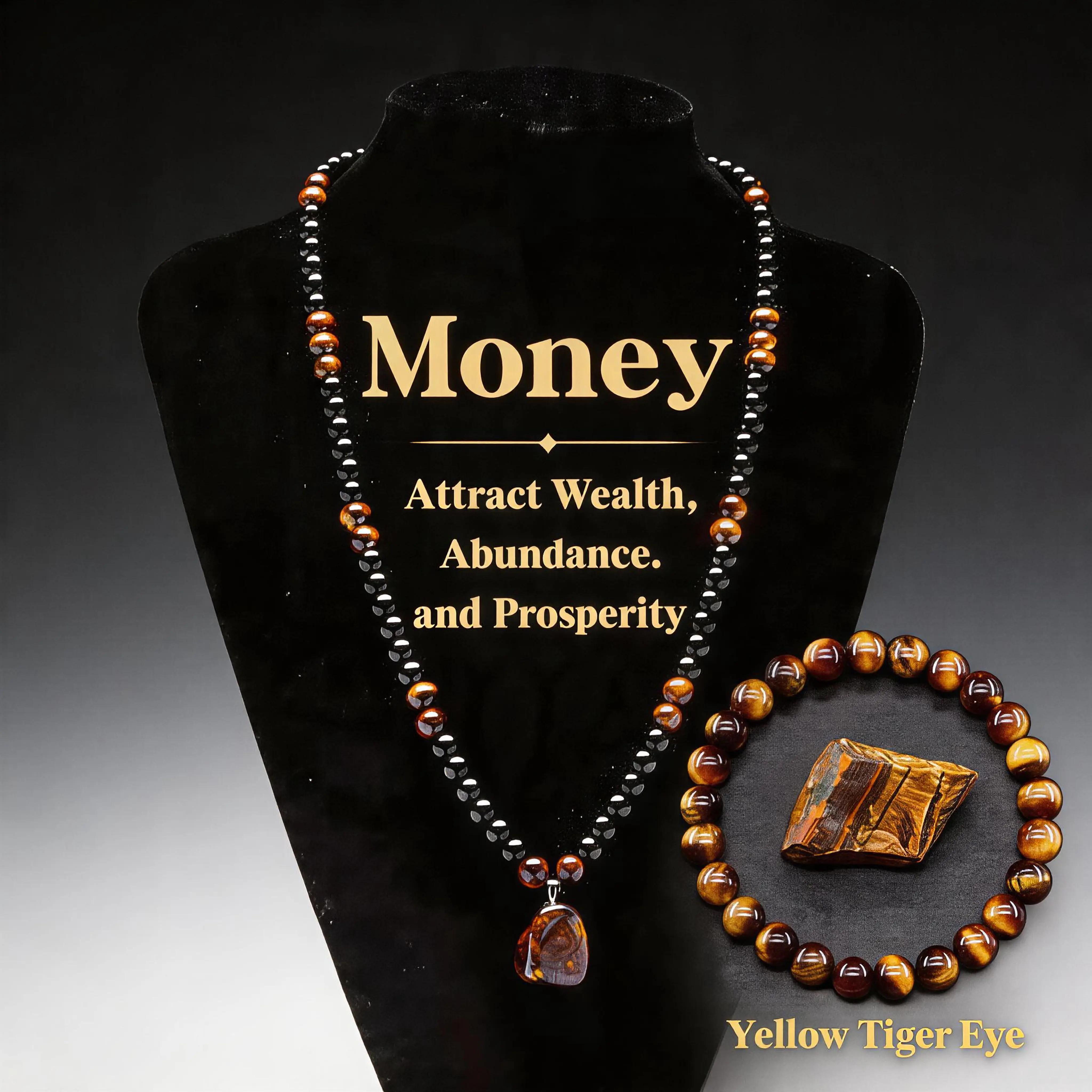 Unisex Beaded Jewelry 2-Piece Set with Natural Tiger Eye & Green Aventurine, Long Beaded Necklace with Pendant & Matching Bracelet for Wealth Attraction, Two Piece Set, Daily Wear