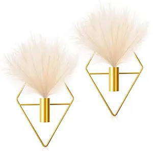 Jexine 2 Pcs Boho Wall Decor Gold Wall Art Hanging Planters with Artificial Pampas Wall Mounted Metal Wall Decor Modern Home Decor Display Wall Art Bedroom Bathroom Living Room(Gold)