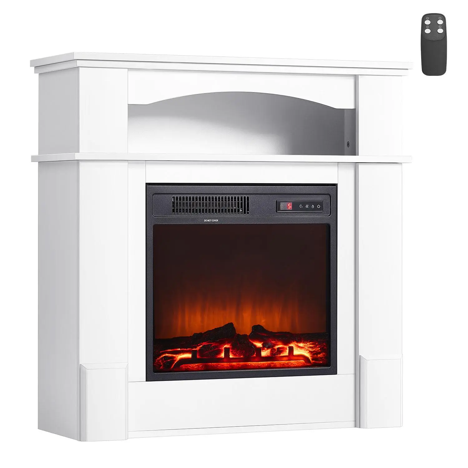 【summerfinds】VEVOR 33-in Freestanding Electric Fireplace Stove Heater with Mantel, 1500W 5120BTU Fake Flames, Overheating Protection, Adjustable Flames, 12-hour Timer, Remote, for Living Room, Bedroom, White, Family, Rolling, Home, 3D Flame Realism
