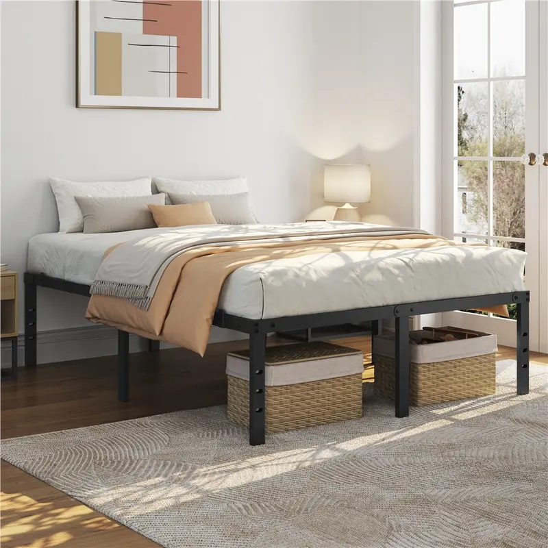 【Heavy Duty】Yaheetech 14"/16"/18" Metal Bed Frame Queen/Full Size Metal Platform Bed with Storage Space Under Frame, No Box Spring Needed, Easy Assembly, Sturdy Steel Slat Support