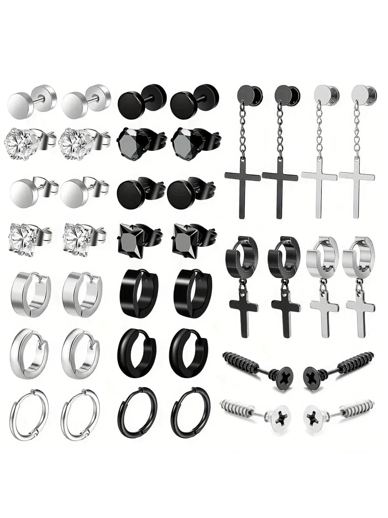 Stainless Steel Earrings Set, No Tarnish Studs Earrings, Fashionable Earrings for Women & Men, Hypoallergenic Earrings, Versatile Earrings, Trendy All-match & Exquisite Jewelry for Birthday Gift, Trendy Jewellery Accessories
