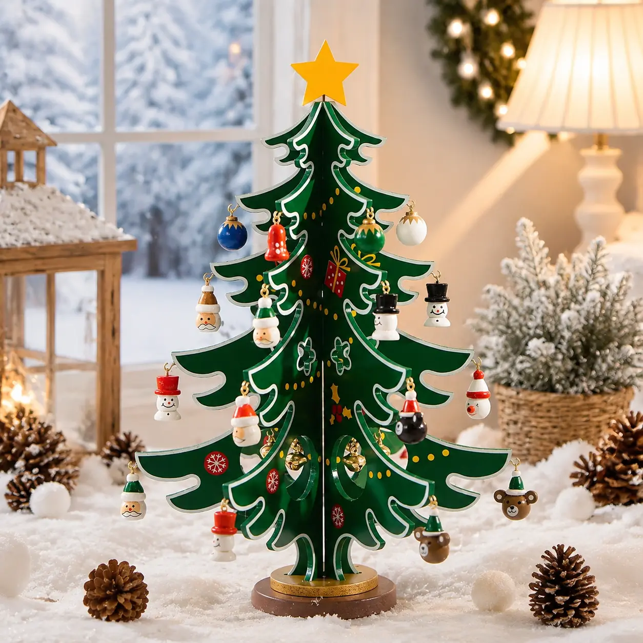 Wooden Christmas Advent Calendar Tree Set, 24 Days Countdown Christmas Tree with Hanging Ornaments, DIY Holiday Decoration Gift for Kids Family Christmas Activities