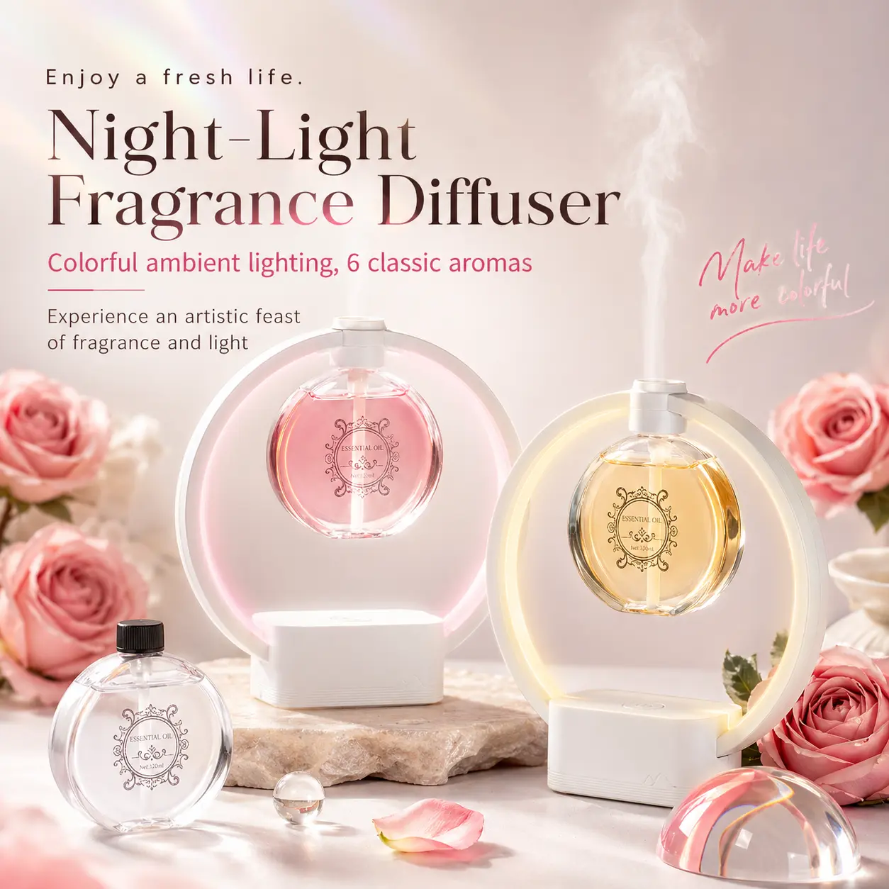 Nimin Smart Aroma Diffuser Humidifier - 5-Gear Ambient Light, Automated Aromatherapy, Long-Lasting Fragrance Room Aromatizer for Home Bedroom, Office Indoor Spaces