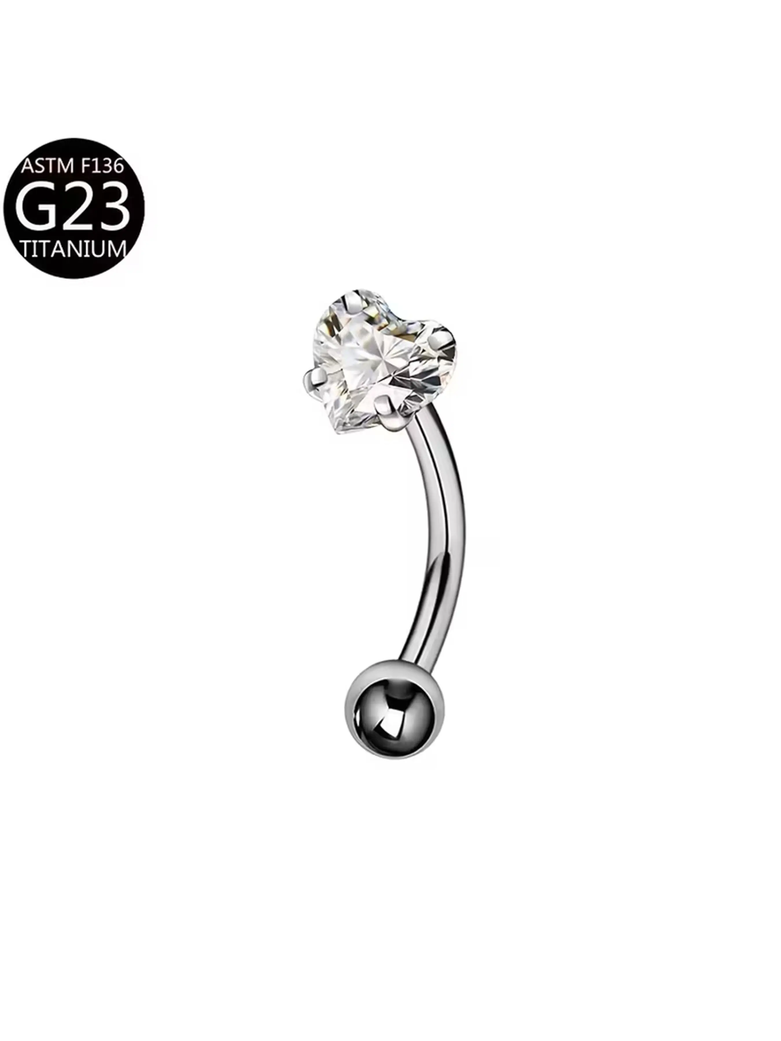 Fashionable G23 Titanium Hypoallergenic Heart-Shaped Barbell Eyebrow Piercing Jewelry, Simple and Elegant Design, Perfect for Daily Wear