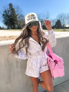 BIRDIE Long Sleeve Hooded Romper in Cream Camo