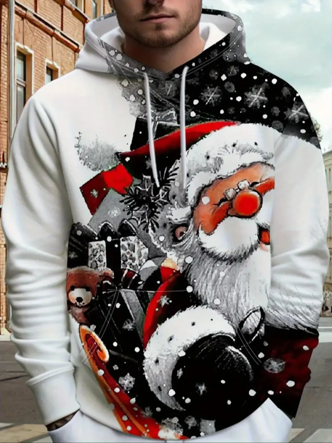 Men's Heavyweight 3D Full Print Hooded Sweater Jacket, Christmas Santa ...