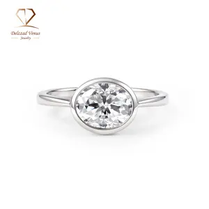 Delzzad 2ct Lucid Moon Ring East to West Oval Bezel Engagement Ring Band VVS Synthetic Moissanite Ring Jewelry Copper Band Perfect Birthday Engagement Wedding Anniversary Christmas Valentine's Day Mother's Day Gift