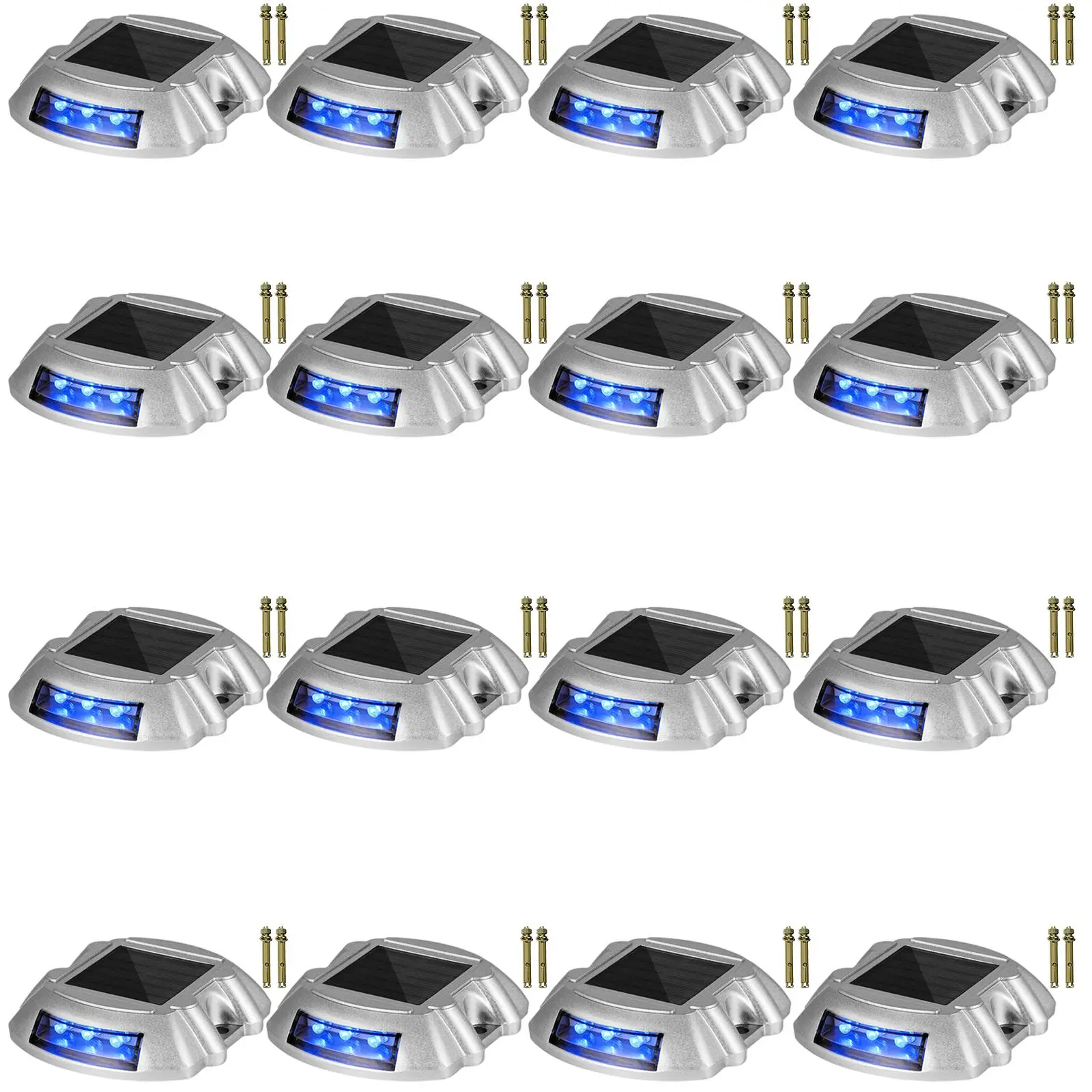 【summerfinds】VEVOR Driveway Lights 16-Pack, Solar Driveway Lights with Switch Button, Solar Deck Lights Waterproof, Wireless Dock Lights 6 LEDs for Path Warning Garden Walkway Sidewalk Steps, LED Bright Blue