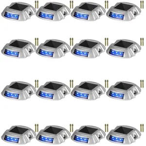 VEVOR Driveway Lights 16-Pack, TikTokShopBlackFriday, Solar Driveway Lights with Switch Button, Solar Deck Lights Waterproof, Wireless Dock Lights 6 LEDs for Path Warning Garden Walkway Sidewalk Steps, LED Bright Blue
