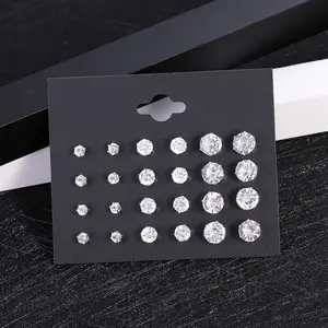 12 Pairs/Set Sparkling Artificial Zircon Stud Earrings - Simple Elegant Geometric Design | Rhinestone Decorated | Luxurious Fashion Jewelry for Women & Men