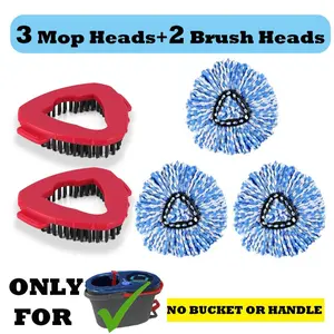Microfiber Spin Mop Head Refills & Scrub Brush for O-Cedar Rinse Clean 2 Tank, Machine Washable Reusable, Eco Friendly Replacement