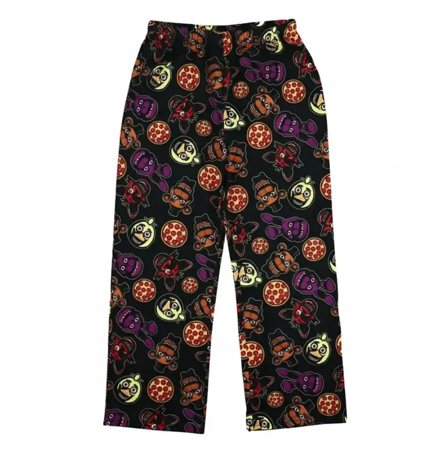 Five Nights at Freddy’s Character & Pizza Pajama Pants, FNAF Black Lounge Sleep Pants, Unisex Gaming Pajama Bottoms