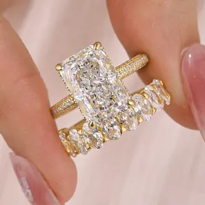 Maxine Luxurious Elongated 6.0ct Radiant 2PC Engagement Ring Set,5A Cubic Zirconia Bridal Ring Set,Women's Ring Jewelry,Golden Wedding Ring Set for Daily,Travel,Proposal,Birthday,Anniversary