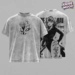 Tatsumaki One Punch Man T-Shirt Oversize Unisex Heavy Cotton Vintage Washed Double Printed Anime Manga Graphic Tee Tornado of Terror Japanese Retro Streetwear Movie Cosplay Womenswear Menswear Top