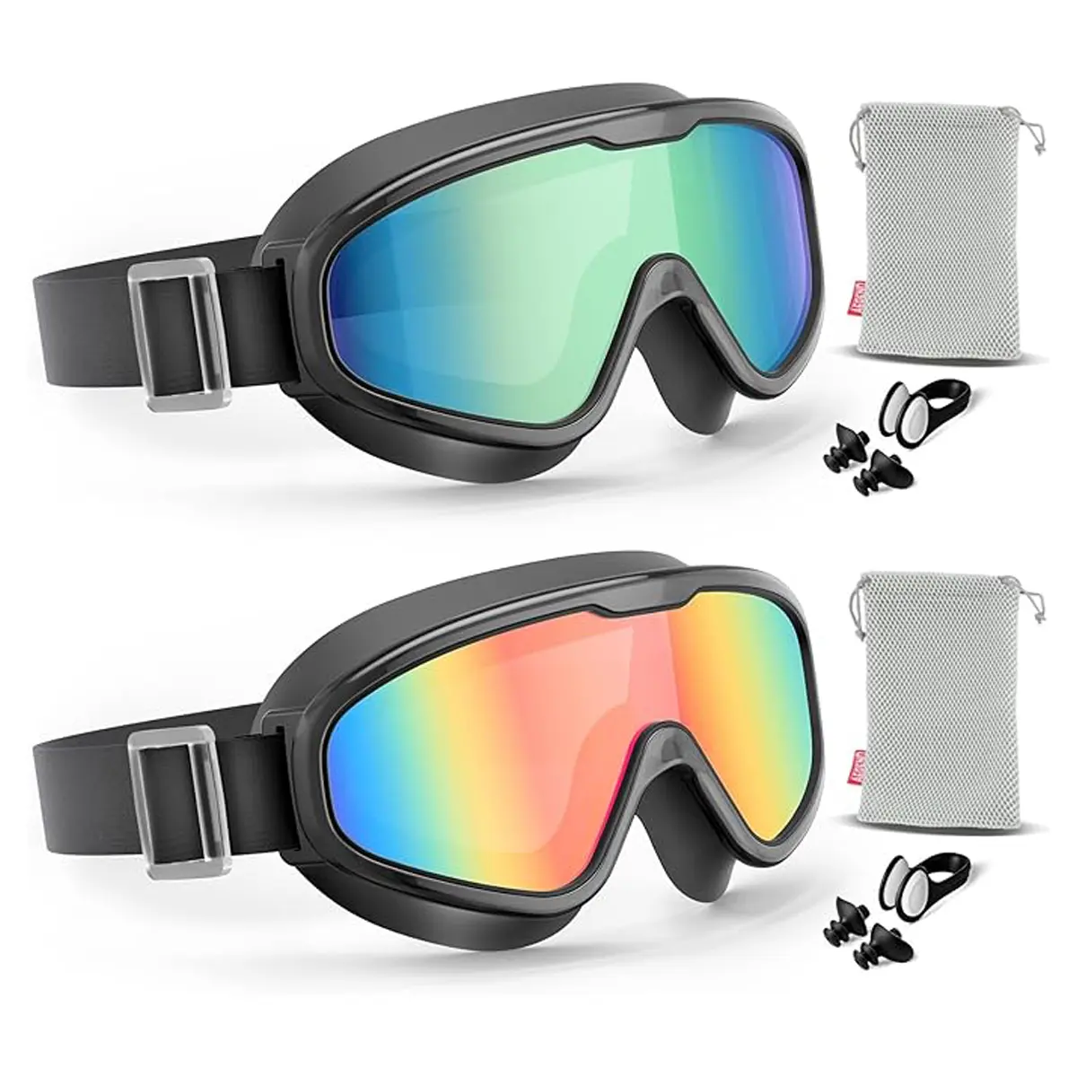 Aegend 2PCS Adult Outdoor Swimming Goggles - Waterproof Pool-Style Silicone Goggles with Fabric Strap, Wide-View No-Leak Pool Water Sports Accessories, Waterproof Goggles