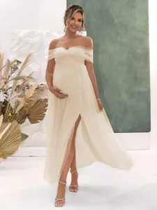 TAMALLA Off-Shoulder Mesh Sexy Maternity Dress Spring