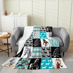 Horse Bed Blanket Throw 50x60,Western Farmhouse Horse Blanket for Girls,Boho Arrow Teal Zebra Stripe Throw Blanket for Kids Boys Women,Rose Flower Rustic Cowboy Fleece Blanket Black White