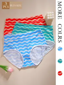 【Plus size】Women's Plus Size Mid-Waist Underwear, Breathable Elastic Smooth Fabric Comfort Panties, Casual All-Seasons Briefs, Multiple Colors Available