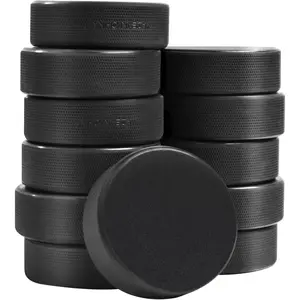 Ice Hockey Pucks with Reusable Mesh Bag, Rubber Street Hockey Puck Balls for Practicing and Classic Training, Diameter 3", Thickness 1", 6 oz, Official Regulation, Black