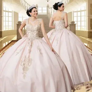 NO.13 Quinceanera Dress Blush/Gold Burgundy/Gold Remonable Strap Ball Gown Tulle Dress