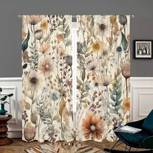 2pc Bohemian Retro Art Print Curtains/Door Curtains, elegant wild plant and floral design, a perfect gift for friends, suitable for dormitories, bedrooms, living rooms, kitchens, dining rooms, studies, cafes, hotels, and apartments, for home decoration