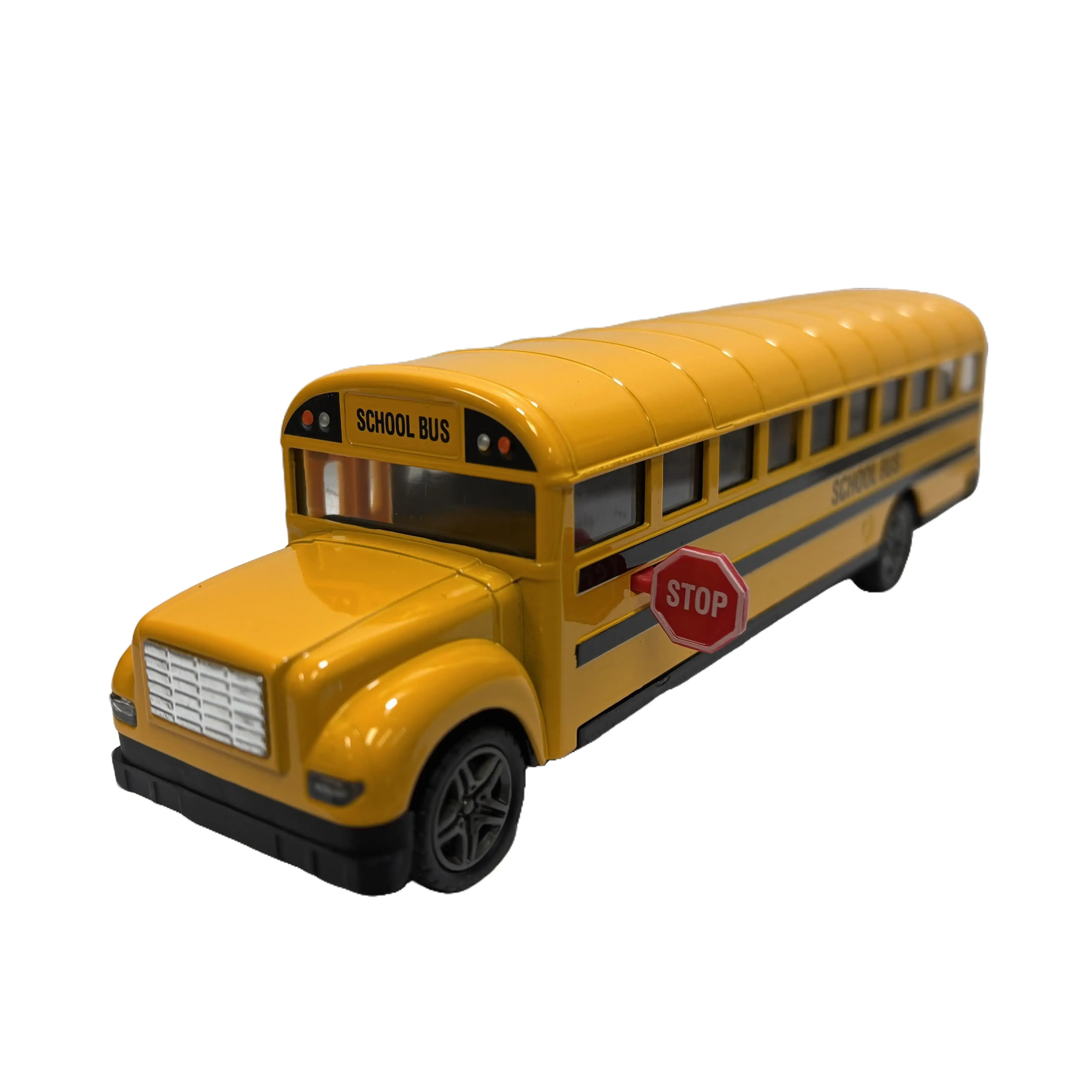 TIANDU 8.5 Inches School Bus with Pull Back Action, Openable Side and Back Doors, and Stop Sign