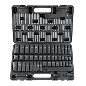 VEVOR 3/8" Drive Impact Socket Set, 48 Piece Socket Set SAE (5/16" -3/4") & Metric (8-22mm)6 Point Cr-V Drive Extension Bar Universal Joint & Power Drill Adapter Includes Storage Case