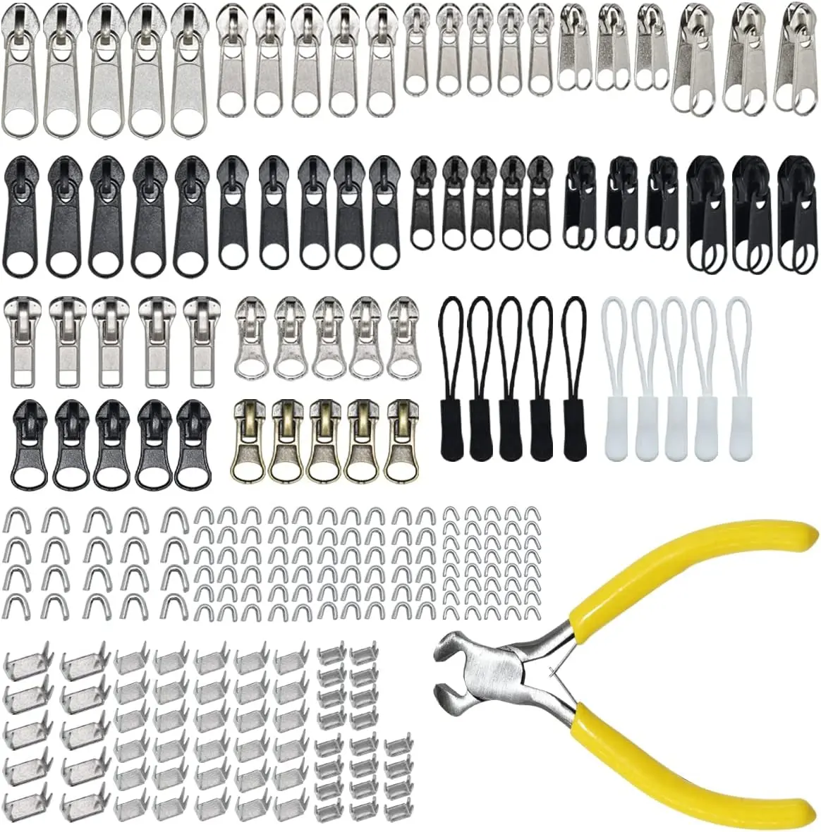 252 count Zipper Repair Kit, Zipper Replacement Zipper Pulls, Zipper Fix Replacement Zipper Slider Set with Installation Pliers for Jacket Backpack Luggage Sleeping Bag #3#5#8  and Black