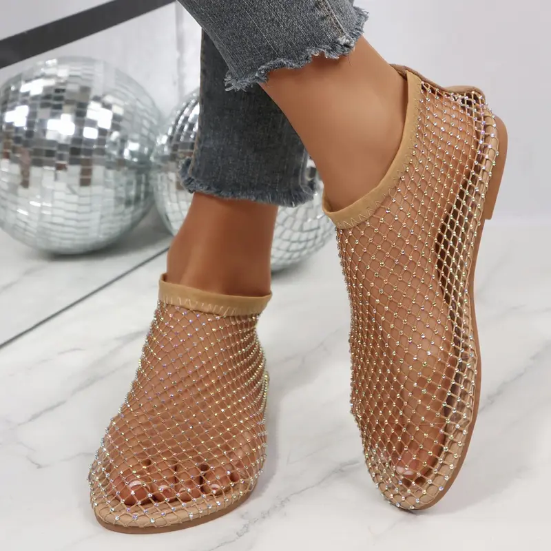 Women's Mesh Rhinestone Ballet Flats Sandals Sparkly Slip On Shoes for Parties Nights Summer Casual Vacation Summer Vibes