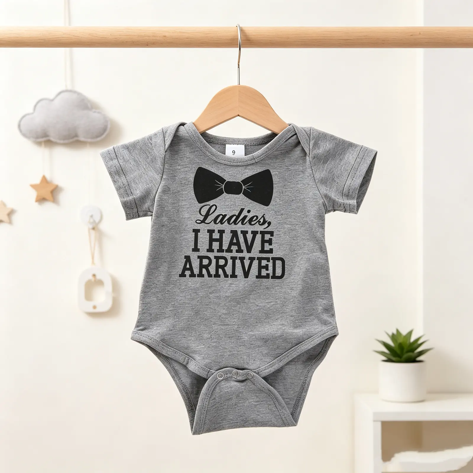 Baby Casual Romper with Letter Bow Tie Print Round Neck Short Sleeve Lightweight Jumpsuit