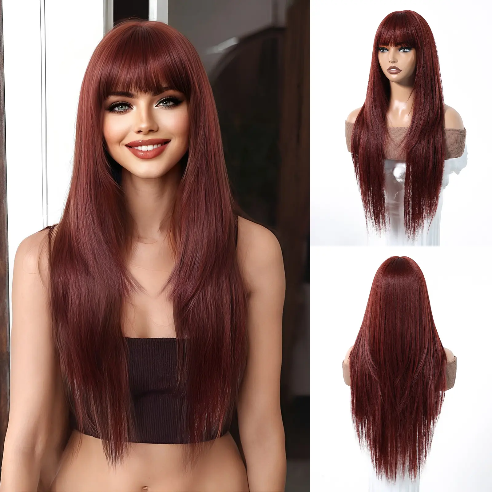 Wiglassic Long Straight Wig With Bangs 28inch Straight Black Wig Synthetic Heat Resistant Fiber Wig for Daily&Party everyday wear wigs Cosplay