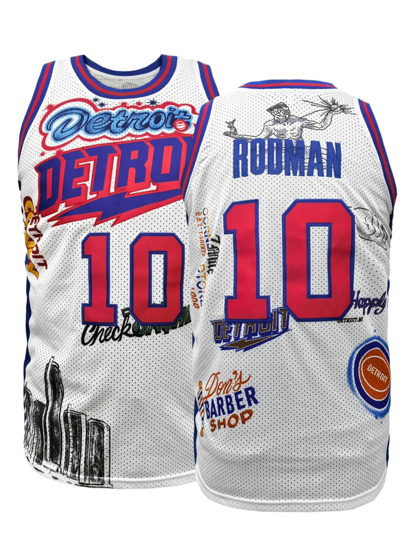 Detroit #10 White Graffiti Fan Vintage Basketball Jersey Tank Top, High Quality Comfortable Breathable Sportswear, Breathable Crew Neck Sleeveless Vest, Letter & Number Embroidery Version, Loose Fit Sportswear, Unisex for All Seasons, Sportswear Clothing