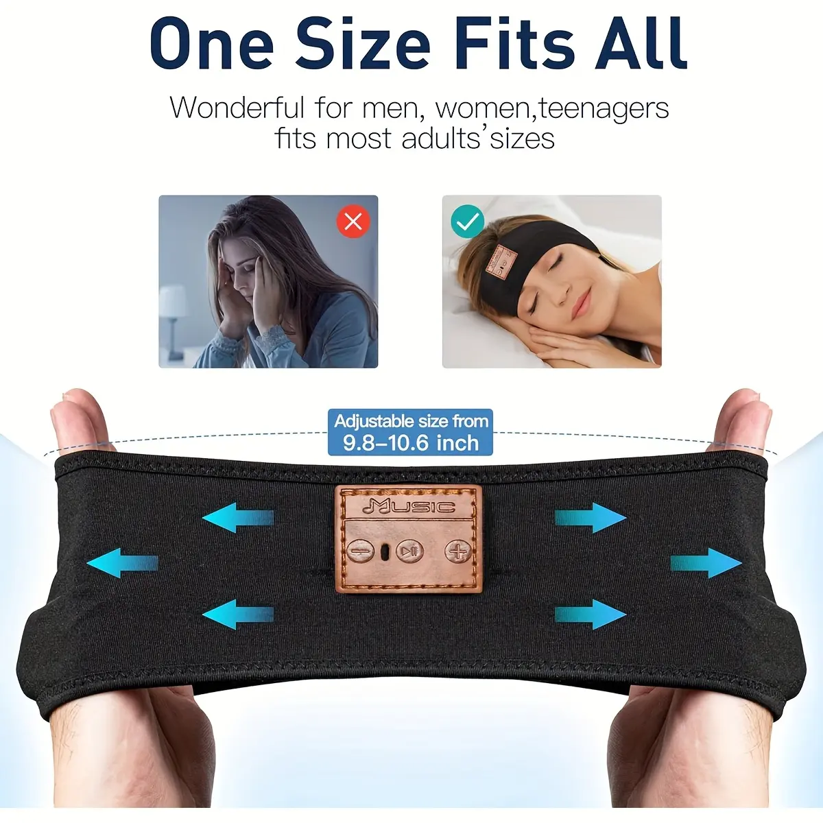 3-in-1 Sleep Headband with Wireless Bluetooth Headset and Eye Mask, Ultra-Thin Speakers for Side Sleepers, 10-Hour Playtime