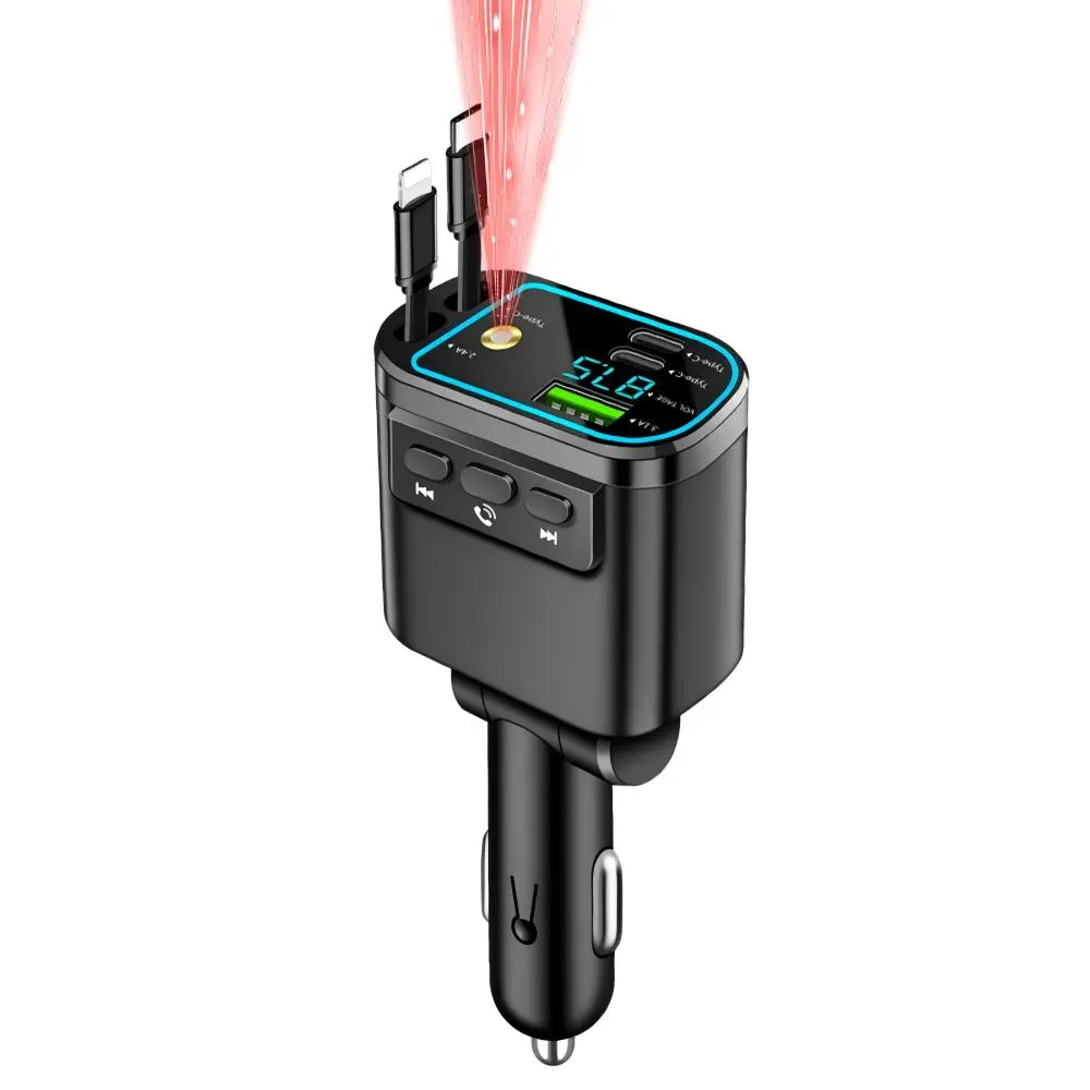 5-in-1 Multi-Port Bluetooth Fast Charge Car Charger Adapter with Star-Light Top Ambient Light, Compatible with Most Cars, Ideal for On-the-Go Use, Fits PC Housing