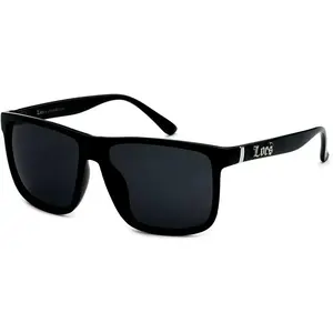Oversized Rectangular Horn Rim Sunglasses All Black, mens