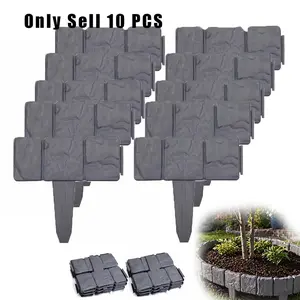 10 PCS Imitation Stone Garden Fence, Interlocking Plastic Landscape Edging, Weather Resistant Decorative Border for Flower Beds, Lawns, Pathways, Yard And Outdoor Gardening, Garden Edge Fence