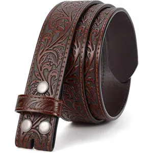 Western Leather Belt Strap for Men, Cowboy Belts without Buckle Cowgirl Western Strap Belt for Jeans Christmas Belts