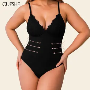 CUPSHE TikTokShopSpringGlowUp Stay Smooth Black Shapewear Women Bodysuit Medium Compression Womenswear Fit Basic Minimalist Waist Hip Trainers Faja