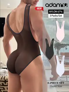 Men's Ice Silk Transparent Bodysuit Set, Sexy Ultra-Thin Breathable Quick-Dry Underwear, Fitted Plain Lingerie for All Seasons