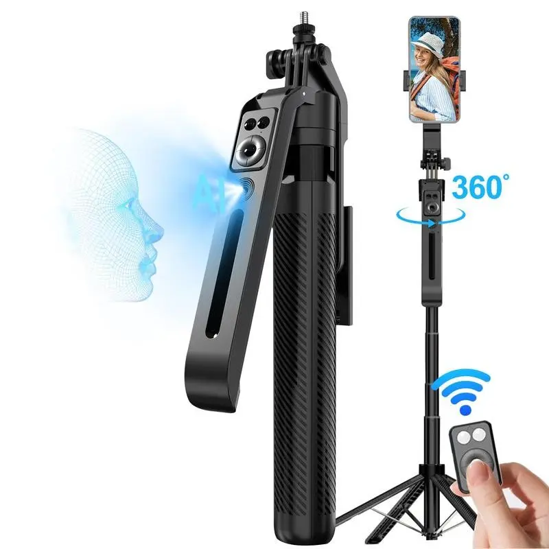 Auto Face Tracking Tripod 360° Rotation Mount, 70.8" Adjustable Height Smart Selfie Stick Tripod Remote Motion Sensor Cellphone Tripod for Content Creators, Portable Selfie Accessory