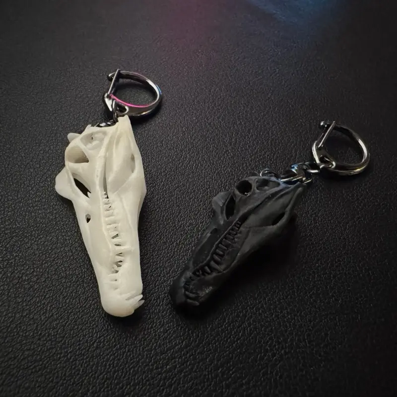 Spinosaurus Keychain, Paleo-Accurate Glow-in-Dark Resin Fossil Skull Replica, Snag-Free Durable Accessory for Dinosaur Lovers