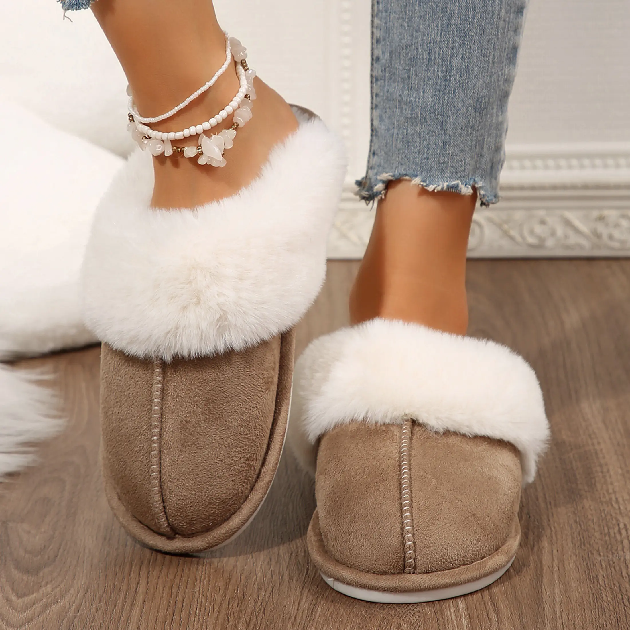 Women's Slippers Fuzzy Warm Slip-on Fluffy Bedroom House Shoes Suede Cozy Plush Breathable Anti-Slip Indoor & Outdoor Winter