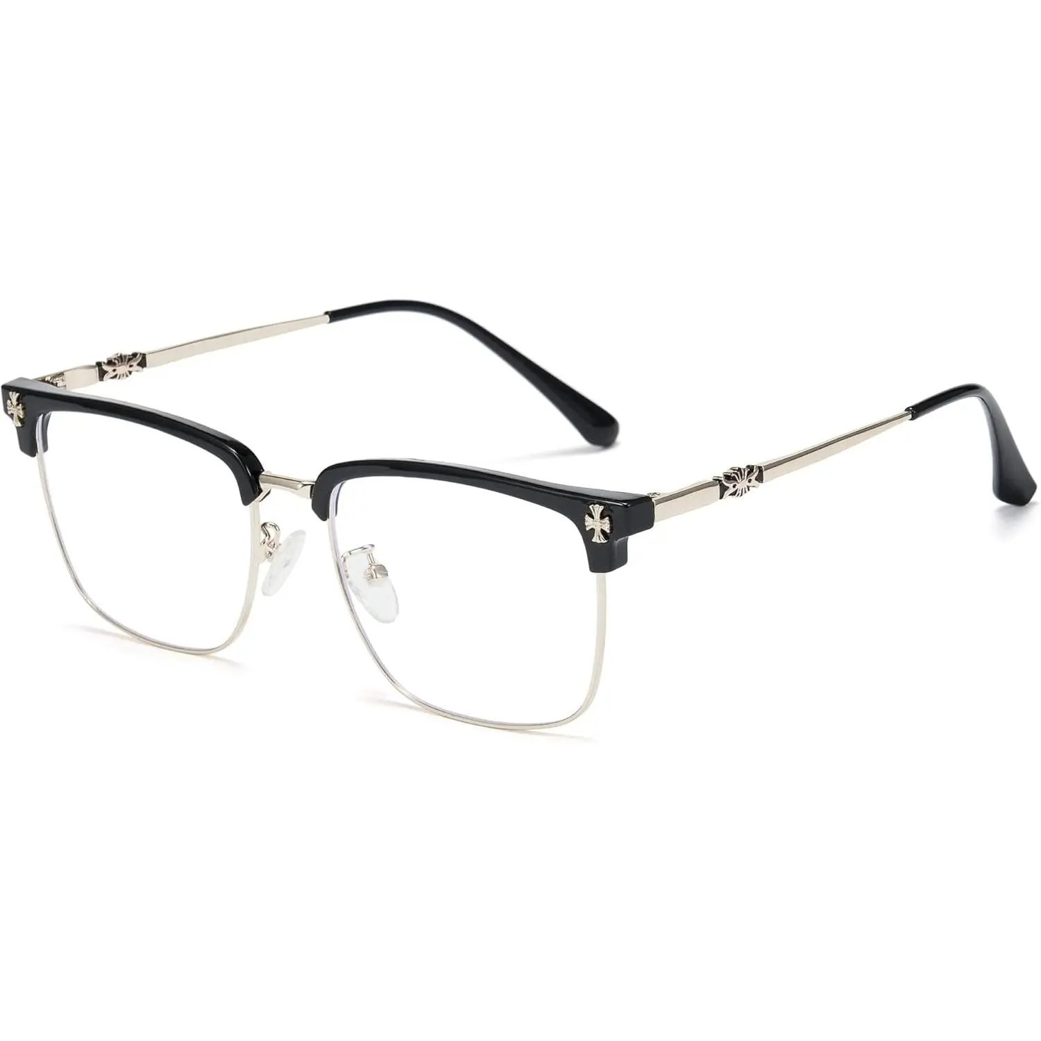 Cyxus Unisex Fashion Eyeglasses - Sturdy Urban Retro Browline, Square TR90 Metal Frame, Semi-Rimless Bluelight Blocking Lenses, for PC Computer Daily Use, Model 8252, Square Eyeglass Frame, Browline Glasses, Statement Frame Glasses