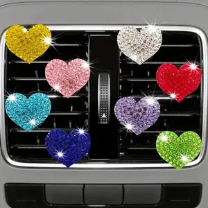 2 Pack Sparkling Pink Crystal Heart Car Vent Clip - Air Freshener Diffuser, Car Interior Diffusers & Interior Decor Accessory, Car Interior Accessories | Easy Installation, 2 Days Fragrance Lifespan